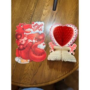 Vintage Beistle Valentines Day Dragon Cutout & Honeycomb Heart Centerpiece Decor